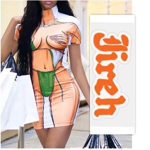 JIREH Body Art Print Turtleneck Short Sleeve Bodycon Mini Dress